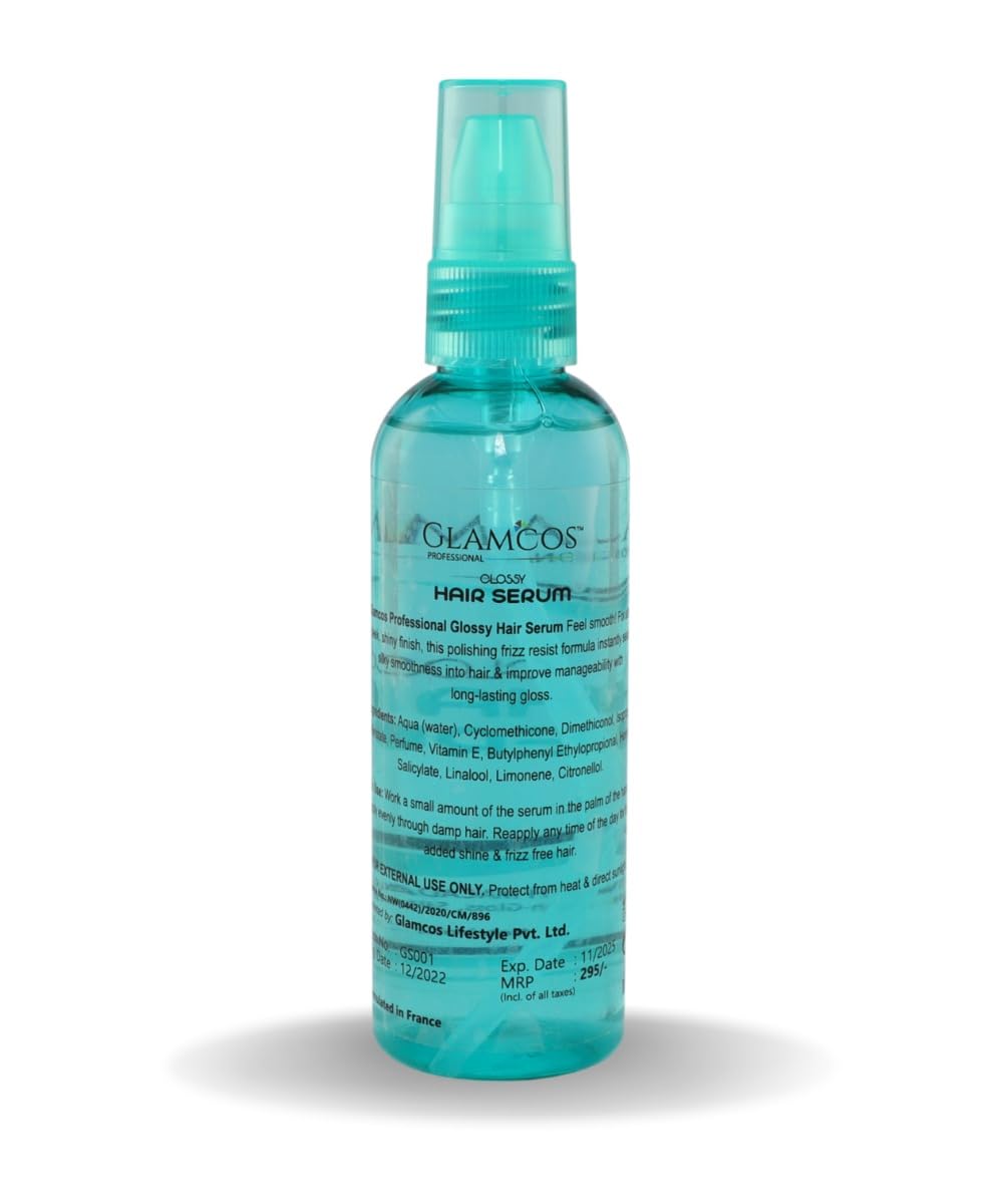 GLAMCOS Hair Serum for Women & Men - Frizz Control, Smooth & Shiny Hair Treatment with Argan Oil & Vitamin E - 100ml - Perfect for Daily Styling, Heat Protection & Damaged Hair Repair
