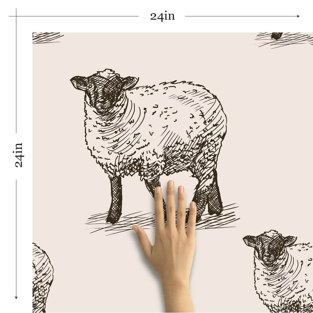 Off White Sketched Animal Peel and Stick Removable Wallpaper 6396 - Self-Adhesive Decorative Wallpaper for Bedroom, Nursery, Living Room, Dorm & Home Decor