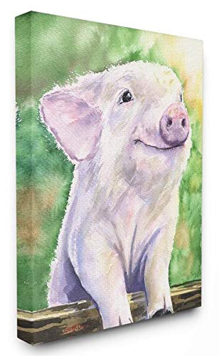 Stupell Industries Baby Pig Animal Green Watercolor Painting - Nursery Wall Art, Kids Room Decor, Farmhouse Style Home Decor for Baby Shower Gifts & Children's Bedroom