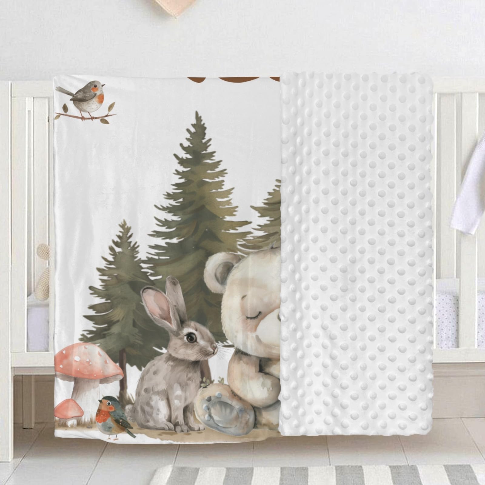 Personalized Baby Blankets for Boys & Girls - Custom Name Baby Blanket for Newborns, Toddlers | Soft Double-Layer Nursery Blanket with Dotted Backing - Perfect for Crib, Stroller, Gift & Photo Shoots (Animal Forest Design)