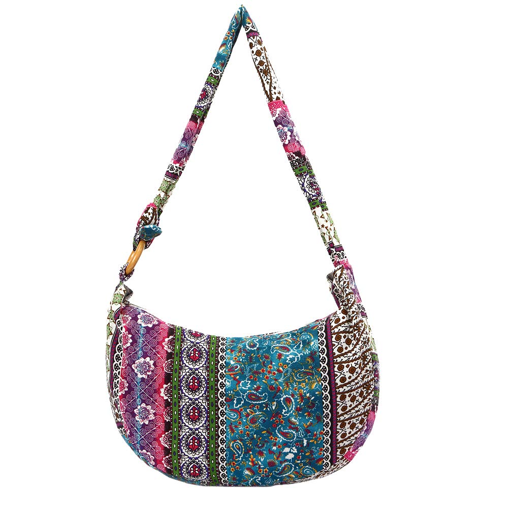 Trendy Floral Canvas Hippie Shoulder Bag for Women - Large Boho Crossbody Purse with Adjustable Strap, Perfect for Music Festivals, Beach Outings & Everyday Boho Style