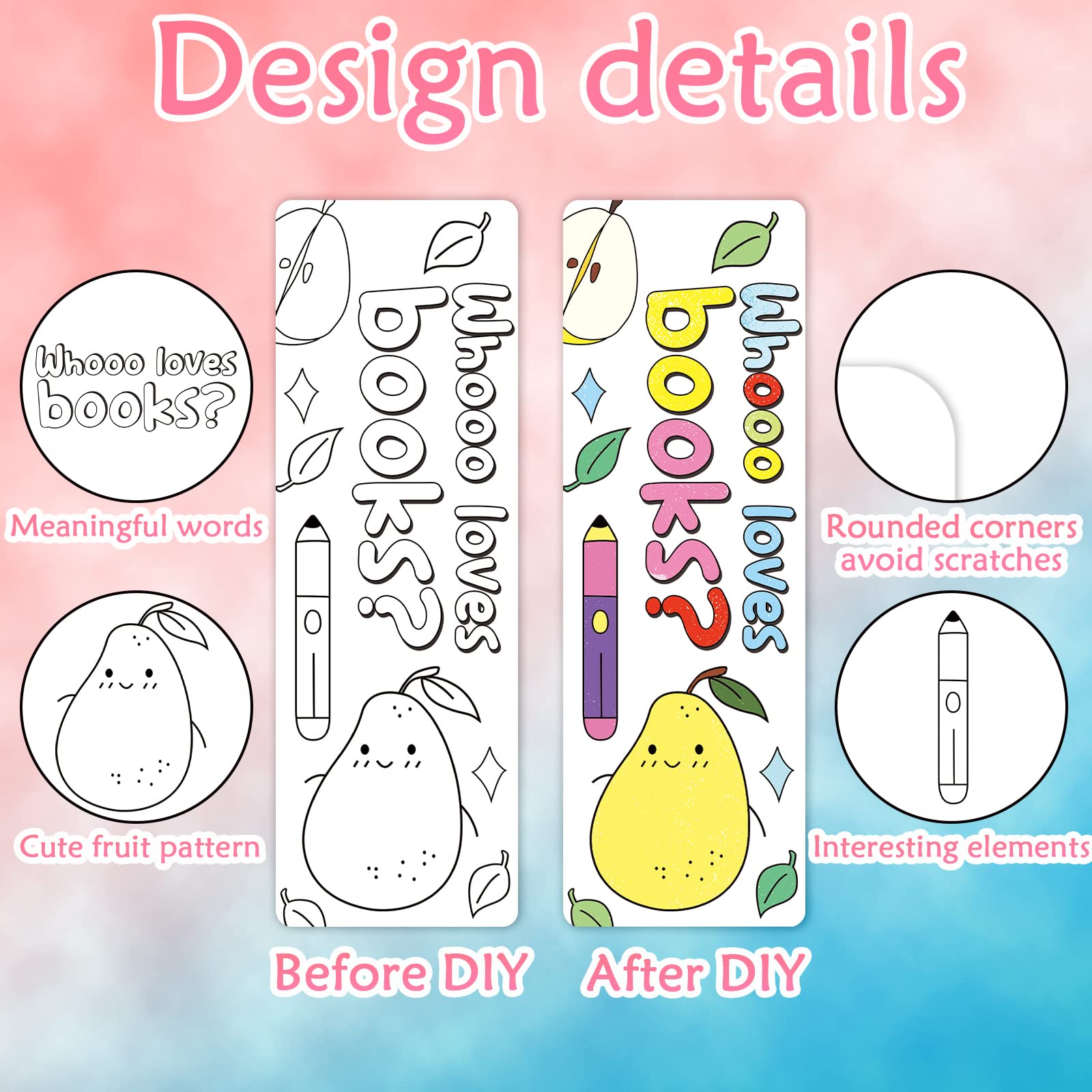Anseal 120 PCS DIY Coloring Bookmarks Bulk Set - 12 Cute Fruit Designs for Kids, Teens & Reading Lovers - Fun Classroom Rewards & Student Gifts - Perfect for School Activities, Reading Programs & Book Club Favors