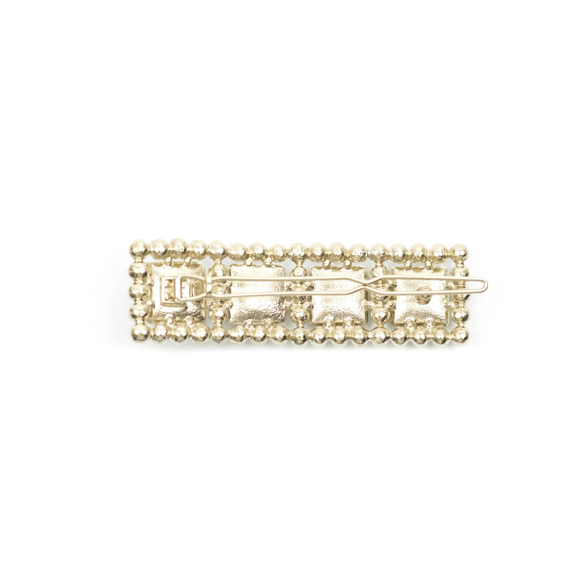 Chanel CC Pearl Grey Resin Hair Clip with Gold Tone - Elegant Hair Accessory for Women, Perfect for Parties, Weddings & Everyday Wear (Style 21V)