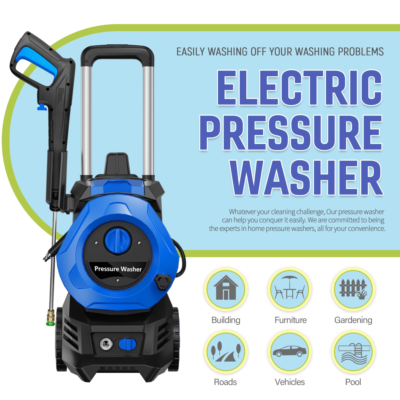 **4500PSI Electric Pressure Washer - 2.9 GPM High-Pressure Cleaner with 25ft Hose & 16.4ft Cord, Soap Tank for Car Washing, Patio, Garden & Outdoor Cleaning (Blue)**    *Perfect for Driveways, Decks, Fences, Siding & Heavy-Duty Cleaning Tasks*