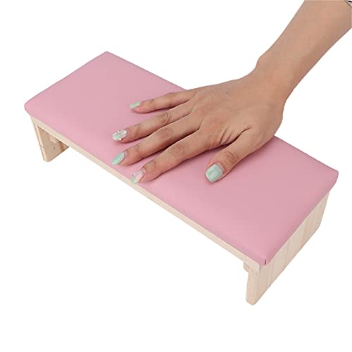 Professional Nail Arm Rest Cushion - Soft PU Leather Hand Pillow with Solid Wood Base for Nail Art Salon & Home DIY | Perfect for Manicures, Pedicures & Nail Technician Work (Pink)