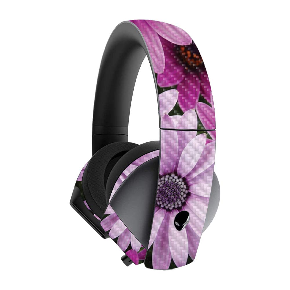 MightySkins Carbon Fiber Skin Cover for Alienware 7.1 Gaming Headset - Purple Floral Design | Protective & Durable Textured Finish | Easy to Apply, Remove & Reusable | Made in USA | Perfect for Gamers, Streamers & Tech Enthusiasts