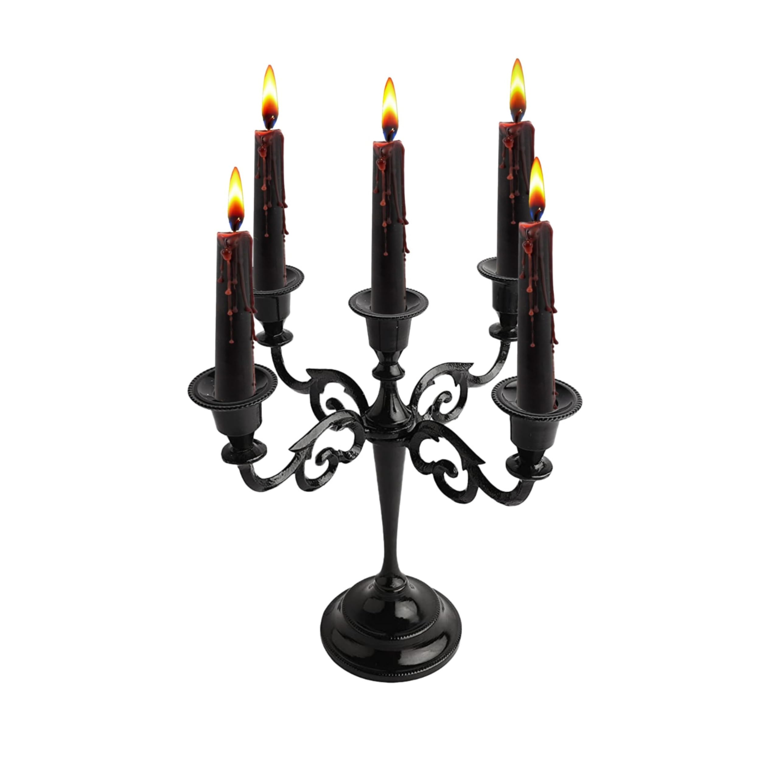 5-Arm Black Glossy Candelabra Taper Candle Holders - Elegant Table Centerpiece for Indoor Decor, Kitchen, Dining Room & Wedding Decorations - Perfect for Romantic Dinners, Holiday Tablescapes & Home Decor