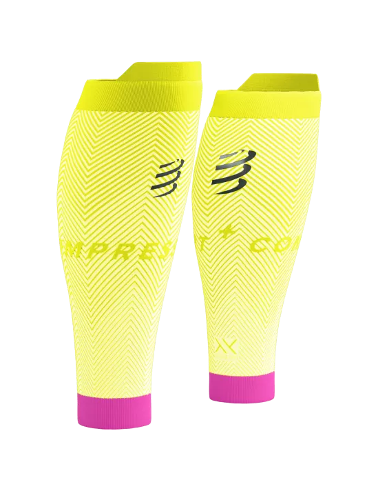 Compressport Unisex R2 Oxygen Calf Sleeves - Performance Compression for Running, Cycling & Recovery (Safe Yellow) - Ideal for Athletes & Fitness Enthusiasts