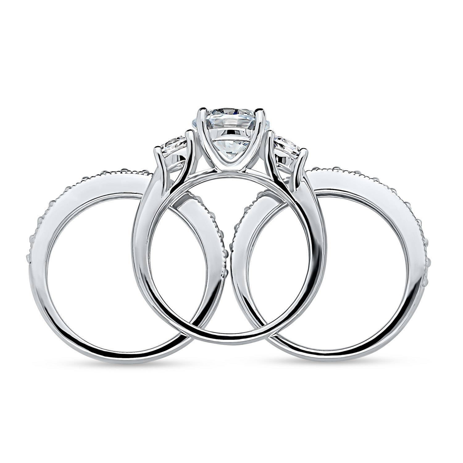 BERRICLE Sterling Silver 3-Stone Wedding & Engagement Ring Set for Women - 2.4 Carat Round Cut Cubic Zirconia CZ, Rhodium Plated, Sizes 4-10 | Perfect for Proposals, Anniversaries & Bridal Jewelry Gifts