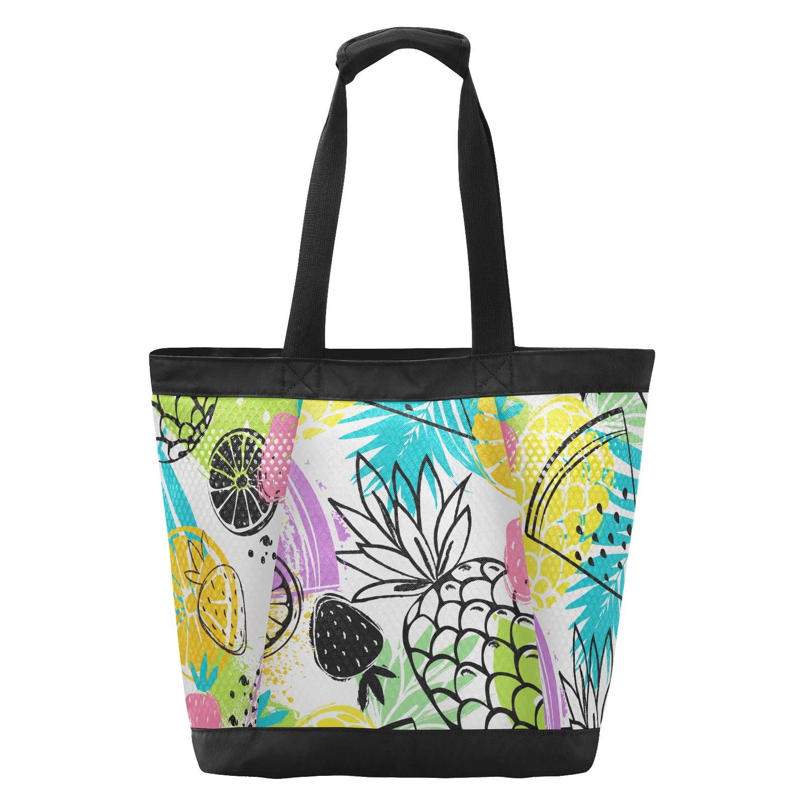 J JOYSAY Large Water-Resistant Mesh Beach Tote Bag with Pineapple Illustration - Perfect for Women's Beach Trips, Work, Training & Hiking | Durable & Stylish Carryall for Summer Travel, Gym & Outdoor Activities