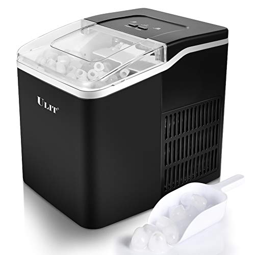 Portable Ice Maker Machine for Countertop - Self-Cleaning, Makes 26 lbs of Ice in 24 Hours, 9 Cubes in 8 Minutes - Includes Ice Scoop & Basket (Black) - Perfect for Home, Office, Parties & Outdoor Use
