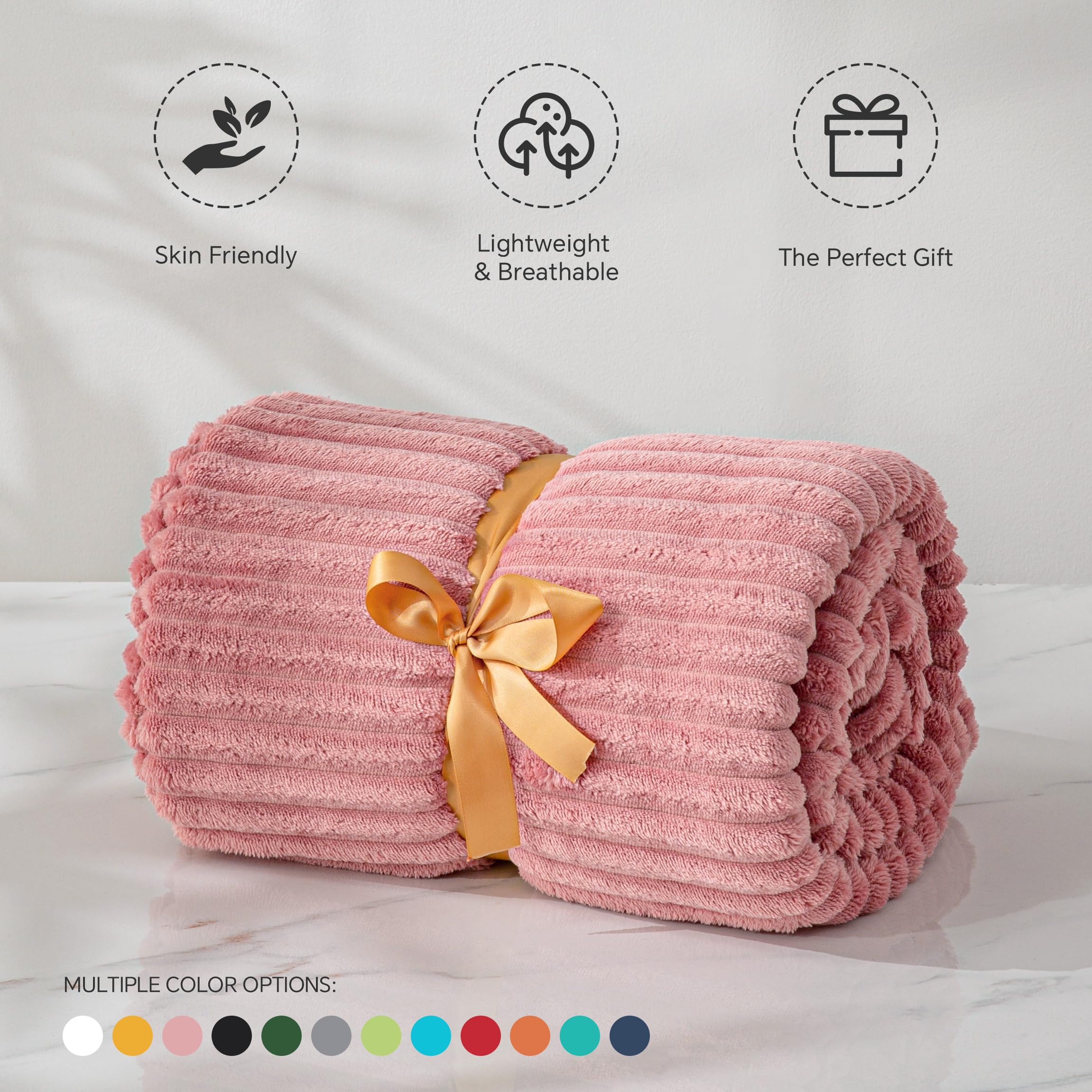 BEDELITE 3D Ribbed Jacquard Fleece Blanket - Twin Size 60x80 Inches - Ultra Soft & Warm Plush Fuzzy Blanket for Bed, Couch, Sofa - Lightweight Cozy Throw - Perfect for Winter Nights, Movie Time & Home Decor (Pink)