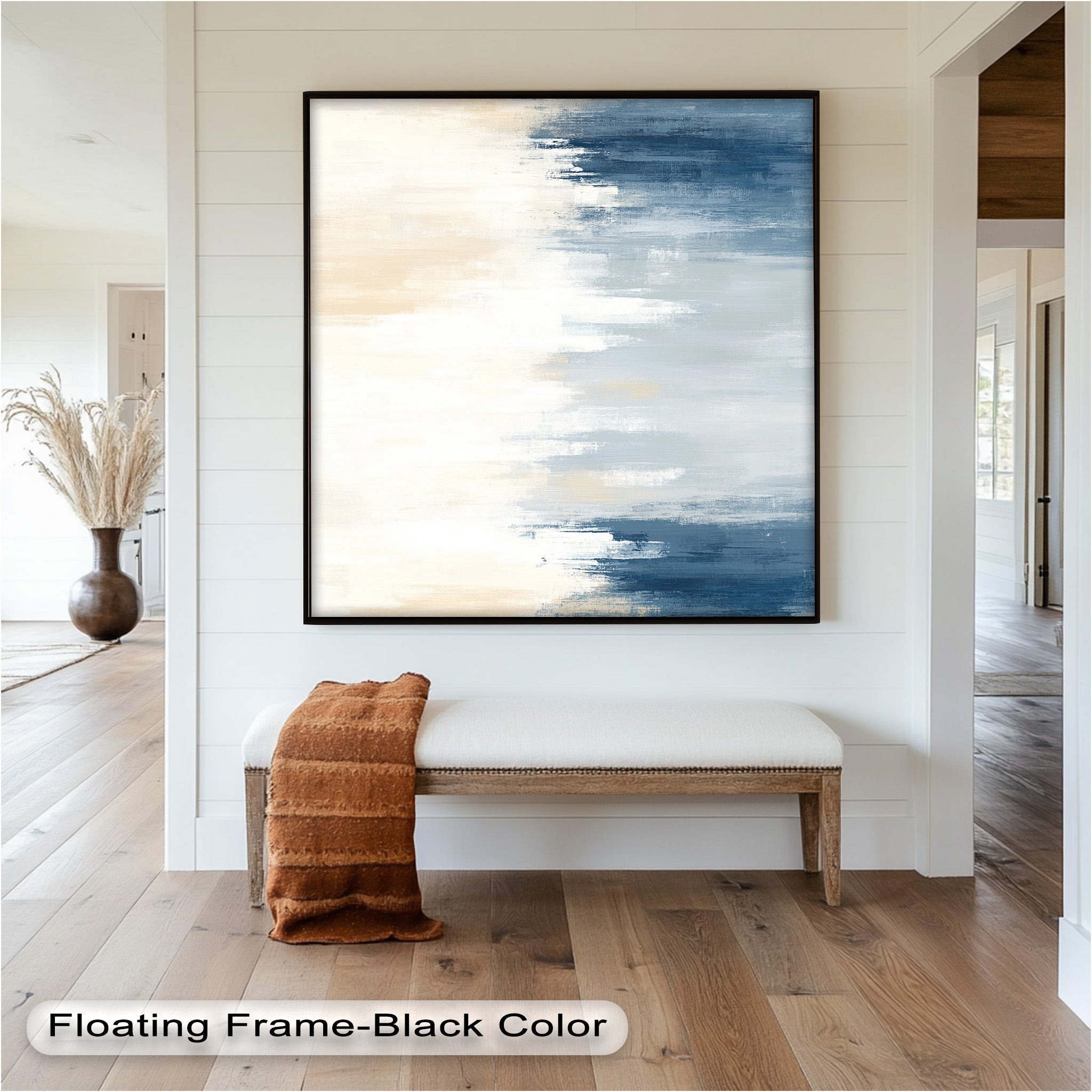 Coastal Drift - Tranquil Blue and Sand Abstract Oil Painting on Canvas | Handmade Wall Art for Living Room, Bedroom & Office Decor | Beach Themed Home Accent