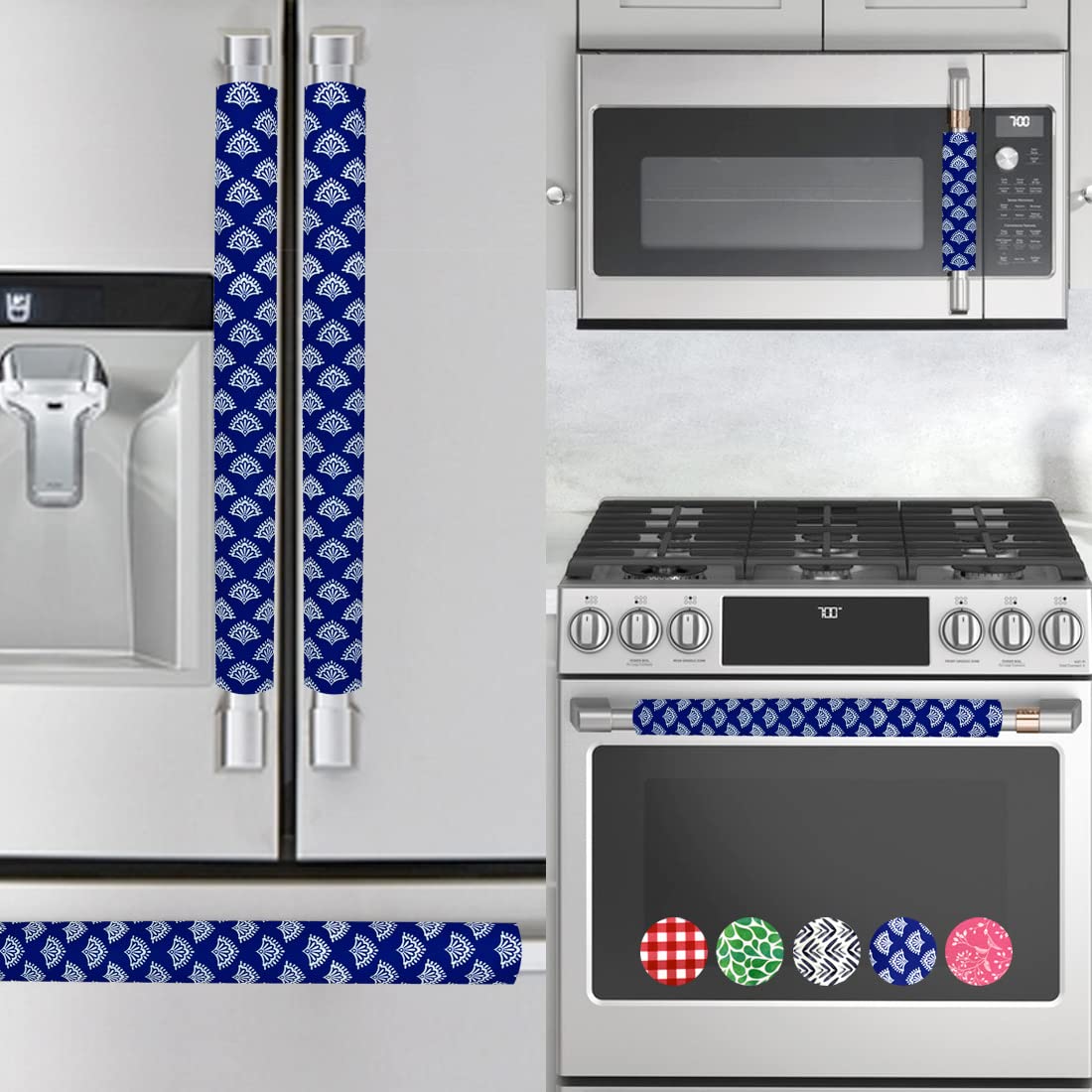 Rio Salto 5-Piece Refrigerator Door Handle Covers - Scalloped Navy Kitchen Appliance Handle Protectors for Fridge, Stove, Oven, Dishwasher & Microwave - Decorative & Functional Kitchen Accessories for Home Organization & Safety