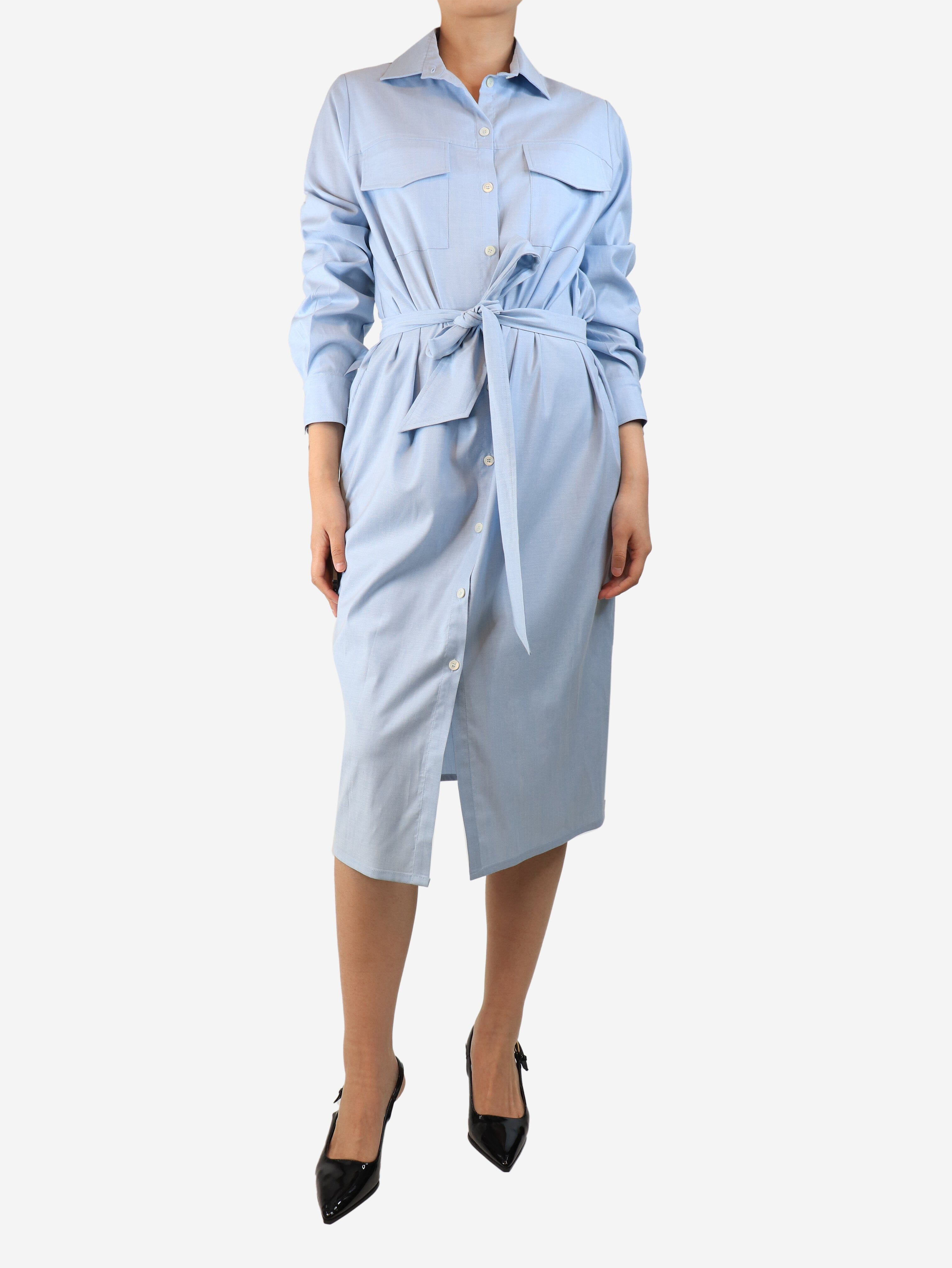 Light Blue Belted Midi Shirt Dress - UK Size 10 | Women's Casual Summer Dress for Office, Date Night & Outdoor Events