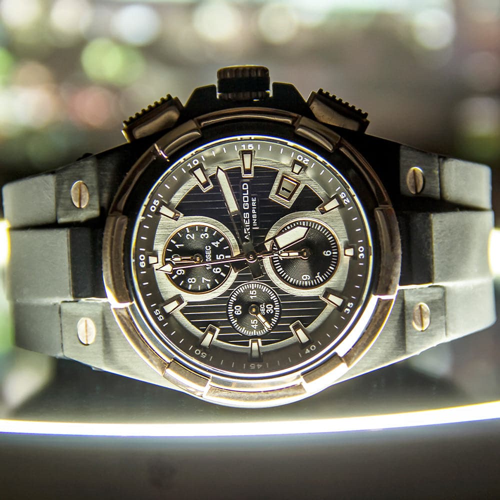 ARIES GOLD KING Two-Tone Stainless Steel Men's Watch with Black Synthetic Strap - Model G 7311 BKRG - Perfect for Business, Casual Wear & Special Occasions