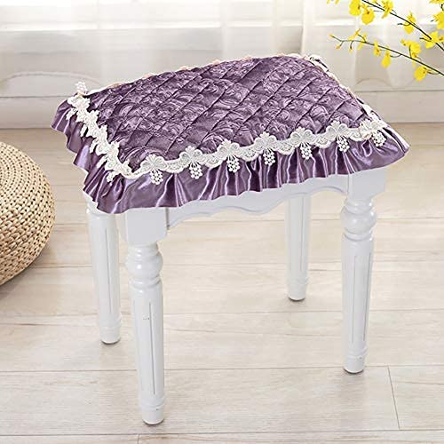 Non-Slip Quilted Chair Cushion with Lace Ruffle - European Style Dining Stool Seat Pad (30x45cm/12x18in) - Purple Sofa & Chair Cover with Ties - Perfect for Kitchen, Dining Room, and Office Decor