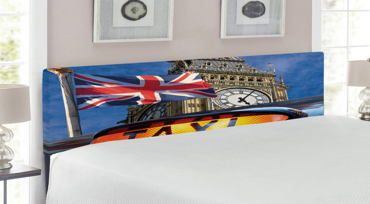 Ambesonne Union Jack Upholstered Headboard - King Size Decorative Metal Bed Headboard with Memory Foam | British Themed Bedroom Decor | Perfect for Modern Urban & Country Style Homes