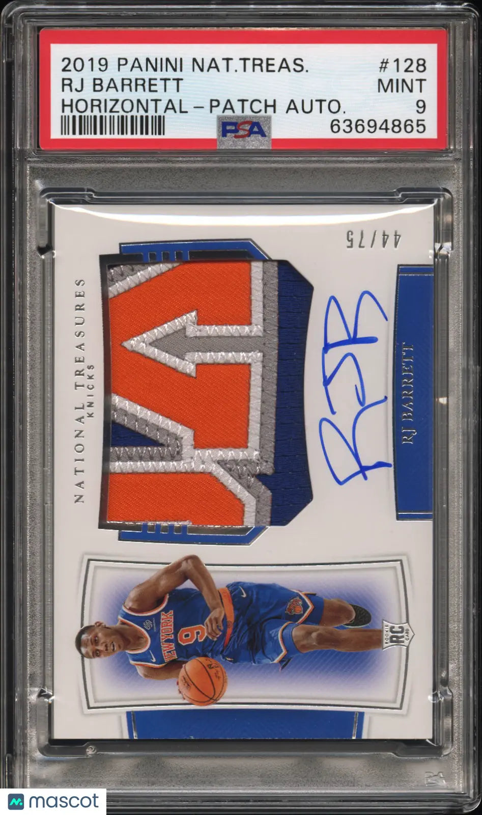 2019 Panini National Treasures RJ Barrett Rookie Patch Auto PSA 9 /75 - Horizontal Jersey Card for Basketball Collectors & Sports Memorabilia Enthusiasts