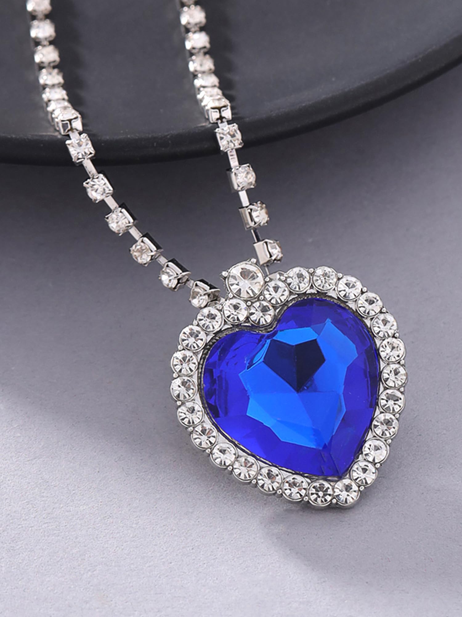 Blue Ocean Heart Austrian Crystal Pendant Necklace with Studded Chain for Women & Girls - Elegant Yellow Chimes Jewelry Gift for Birthday, Anniversary & Special Occasions