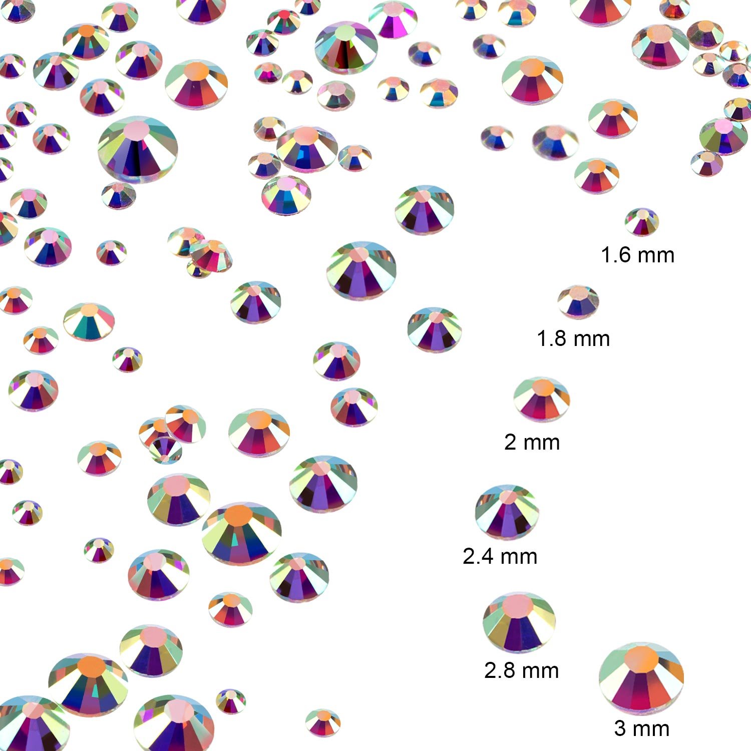 Bememo 3456 Pcs AB Crystal Rhinestones - Flat Back Round Gems for DIY Crafts, Clothing, Shoes, Makeup Bags & Home Decor (6 Sizes, Iridescent) | Perfect for Jewelry Making, Nail Art, Wedding Decorations & Scrapbooking