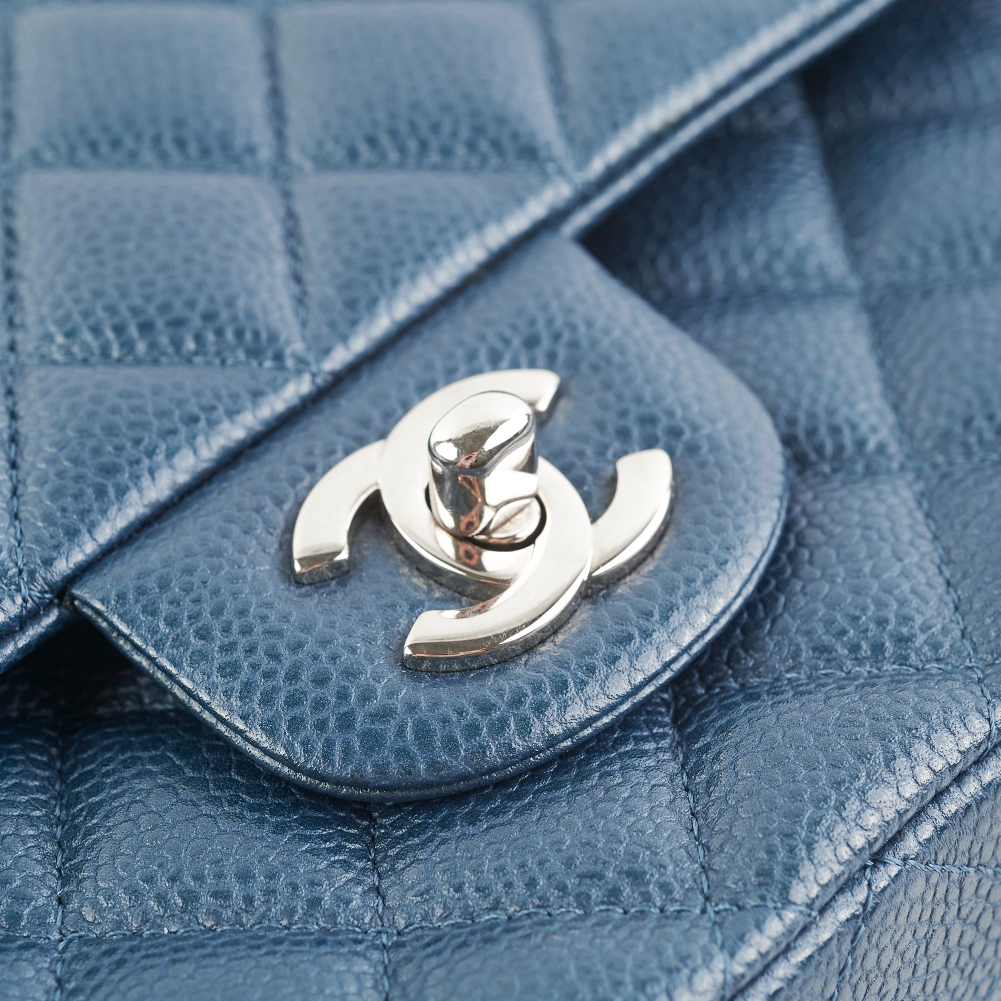 Chanel Medium/Large Double Classic Flap Bag in Navy Caviar Leather - Perfect for Work, Evening Events & Luxury Fashion Accessories