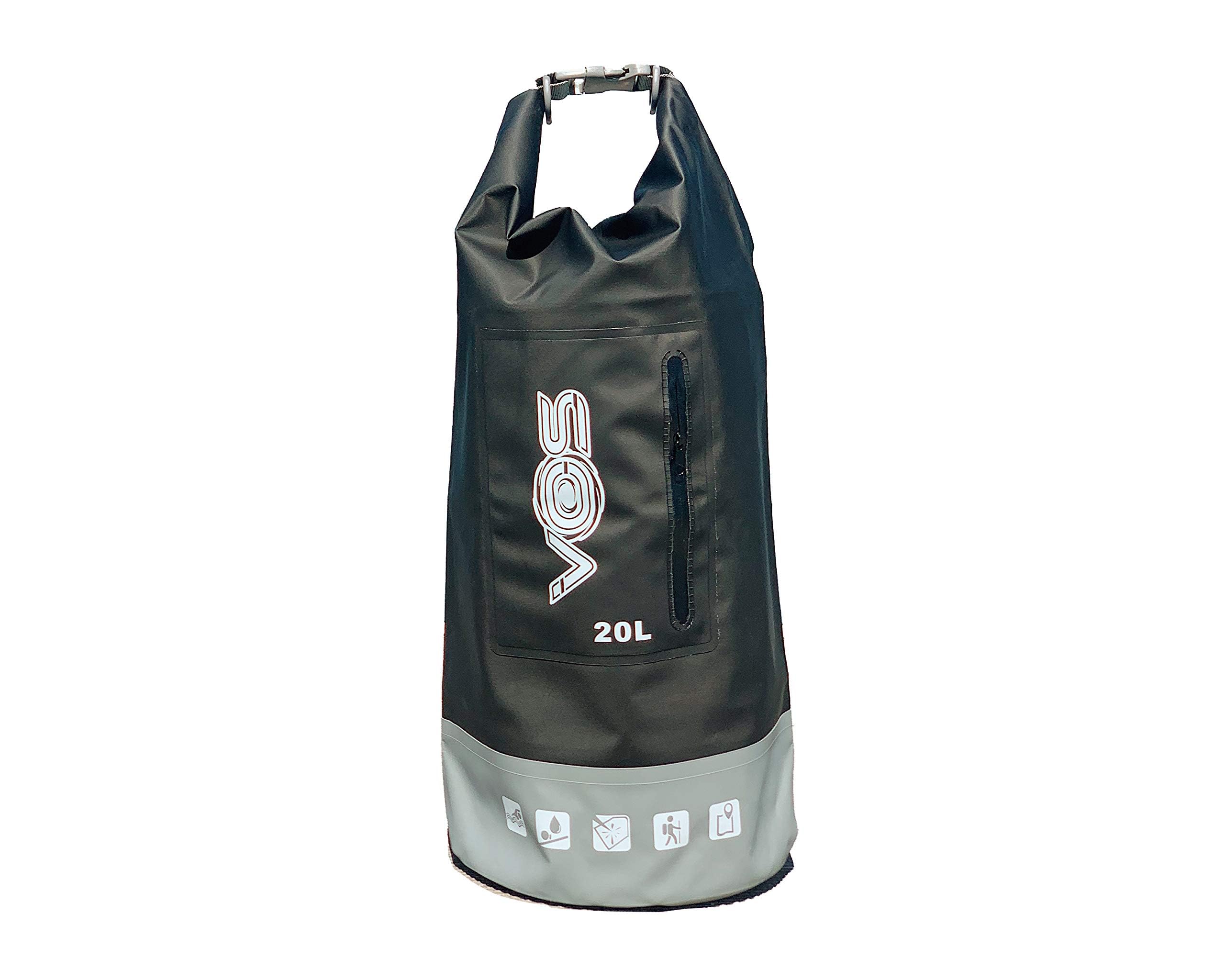 VOS 20L Waterproof Dry Bag – Lightweight Premium Dry Storage Backpack for Travel, Swimming, Boating, Kayaking, Camping & Beach | All-Weather Protection for Outdoor Adventures (Black/Grey)