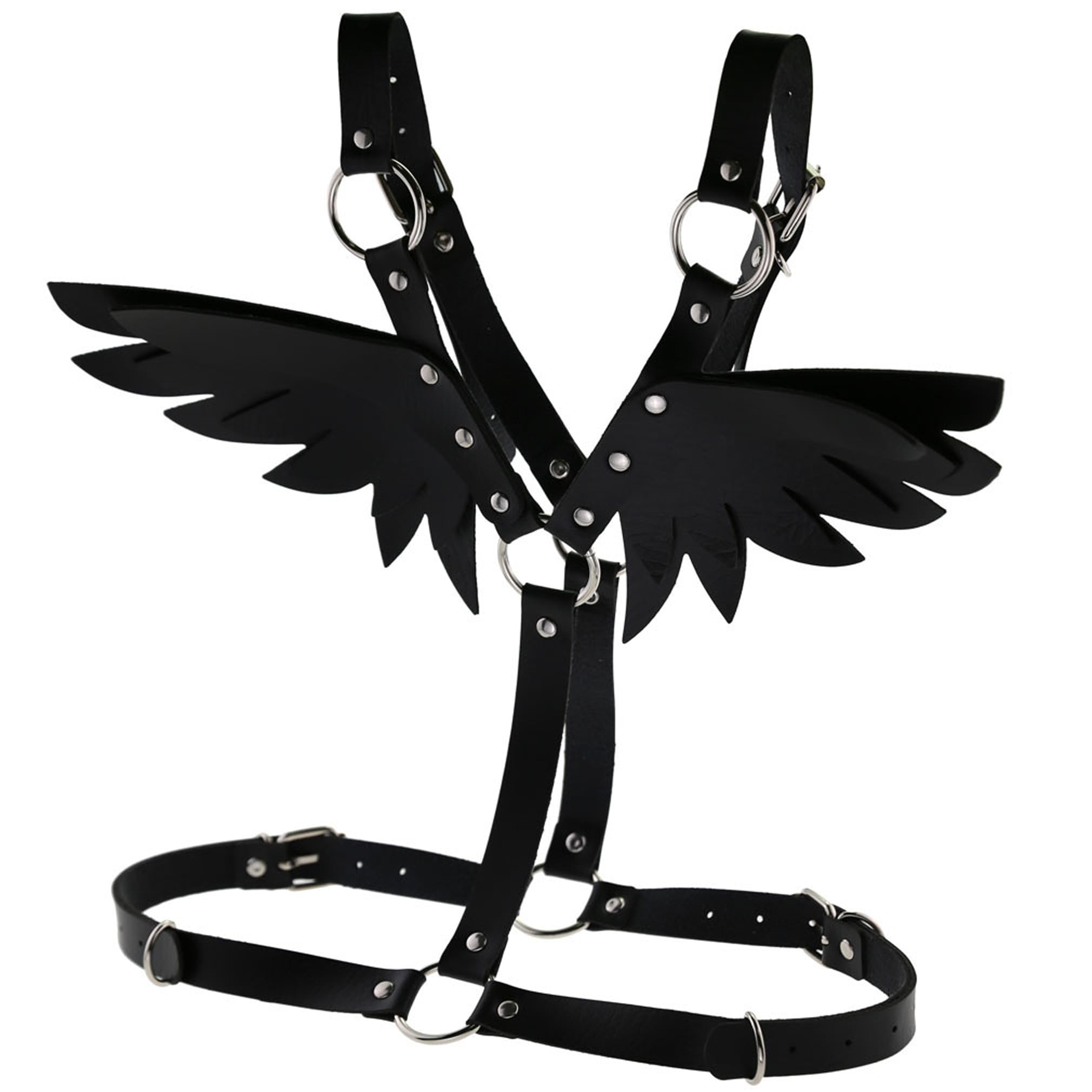 Women's Adjustable Punk Leather Body Harness Belt - Gothic Chest Bra Strap with Angel Wings Design for Waist & Torso - Perfect for Cosplay, Music Festivals, and Edgy Fashion Outfits