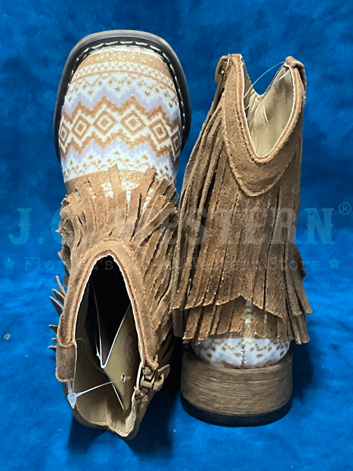 Roper 09 017 1903 3503 Toddler's Aztec Glitter Fringe Western Boots in Tan - Perfect for Cowboy Costumes, Western Parties & Kids' Fashion