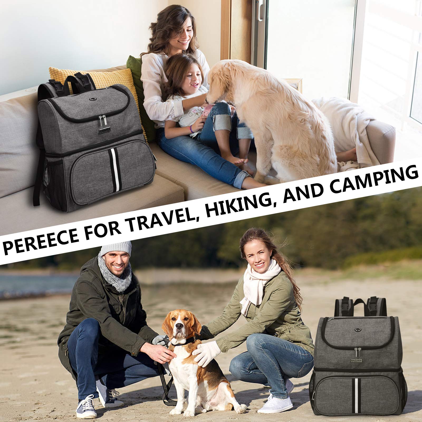 BAGLHER Pet Travel Backpack with Bowls - Grey for Dog & Cat Outings