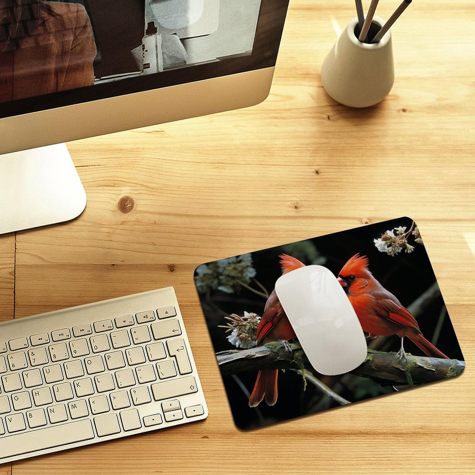 Personalized Leather Mouse Pad with Cardinals Birds Design - Anti-Slip Gaming & Office Mouse Mat for Computer, Laptop, Home & Work Desk Accessories | Perfect for PC Gamers, Office Workers & Home Use