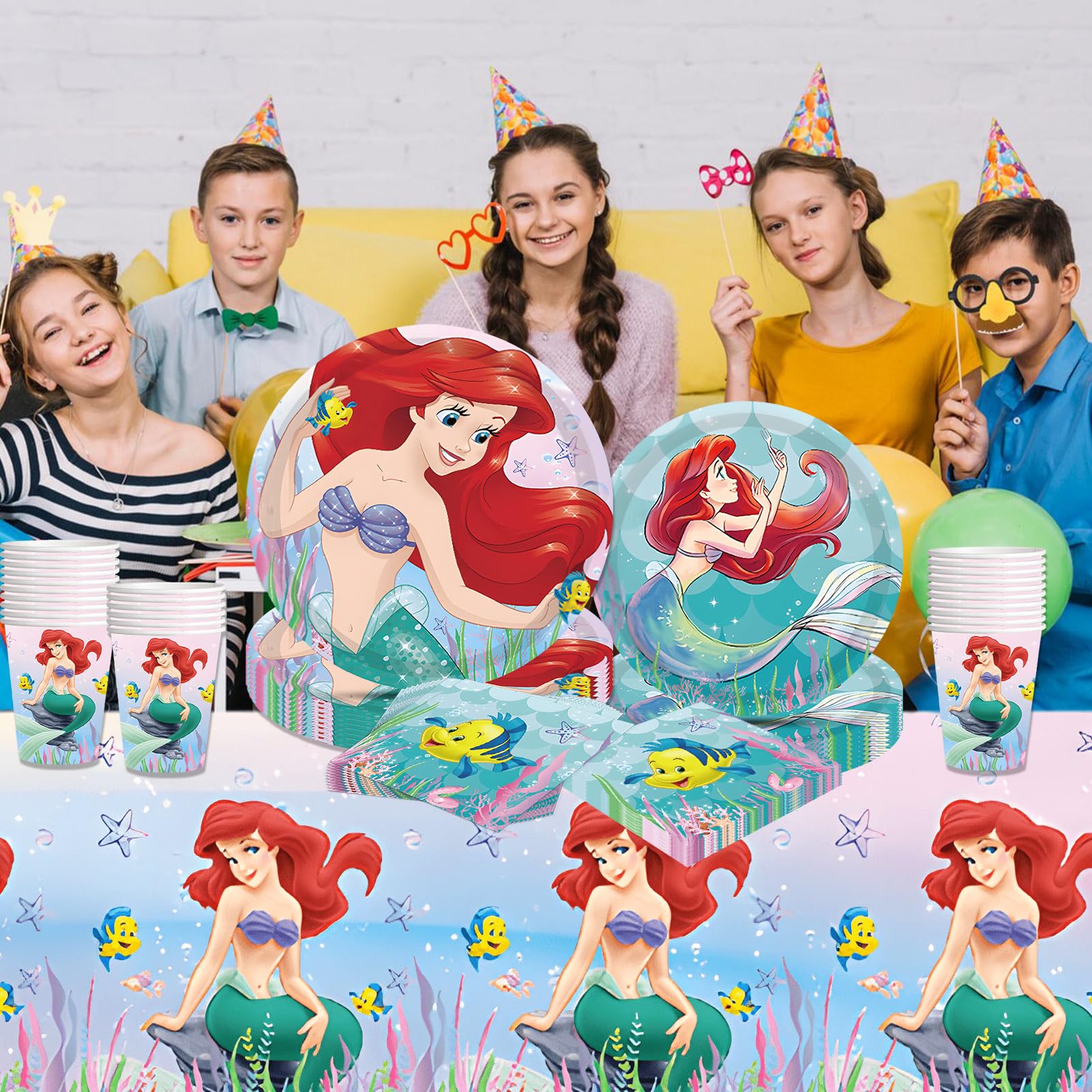 **Ariel The Little Mermaid Birthday Party Decorations Set of 81 - Includes Tableware, Backdrops & Party Supplies for 20 Guests - Perfect for Girls' Birthday Celebrations, Themed Parties & Disney Princess Events**