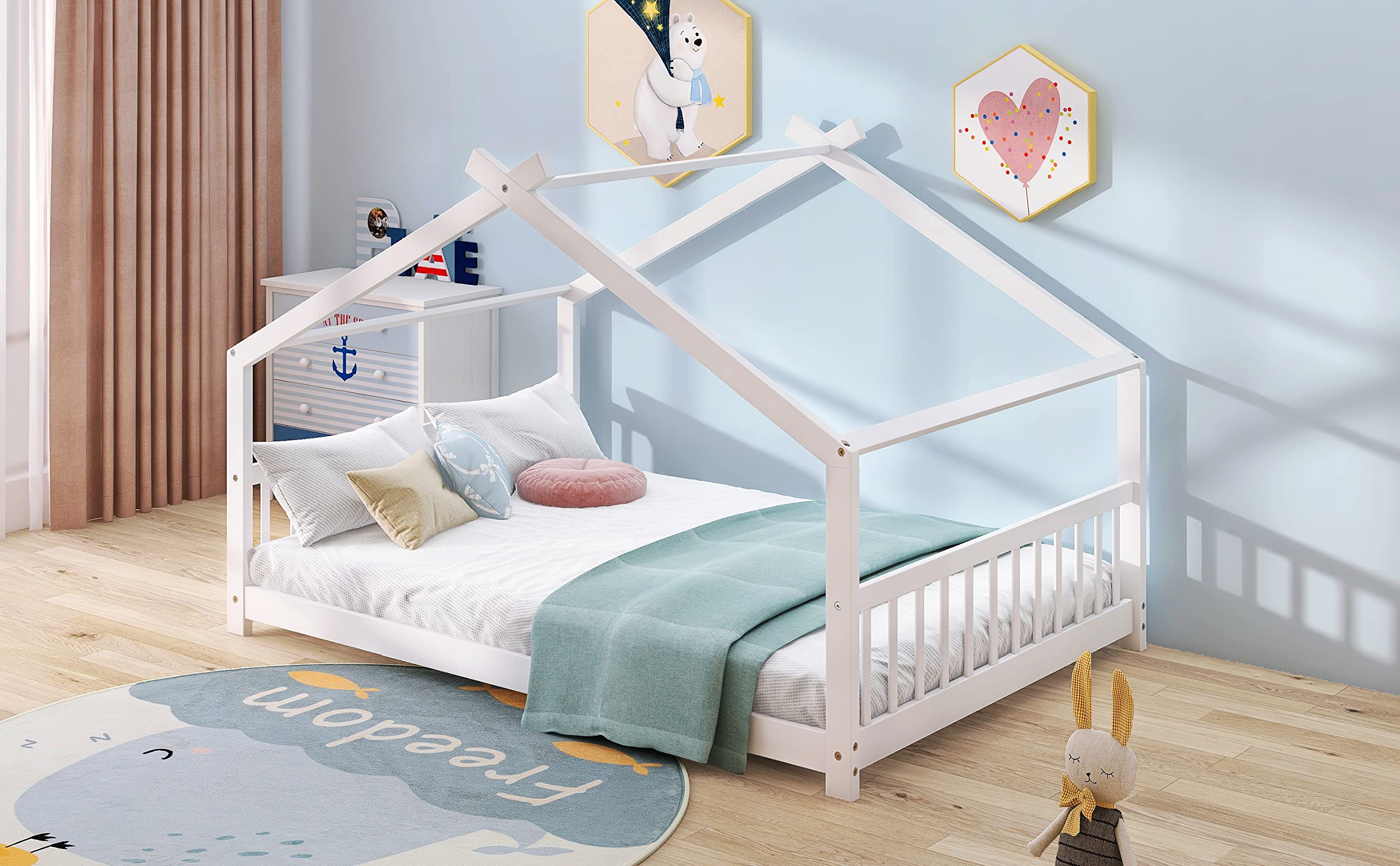 Harper & Bright Designs Kids House Beds - White Wooden Montessori Playhouse Bed Frame with Headboard & Footboard for Boys & Girls, No Box Spring Needed (Full Size) - Perfect for Bedrooms, Playrooms & Montessori Learning Spaces