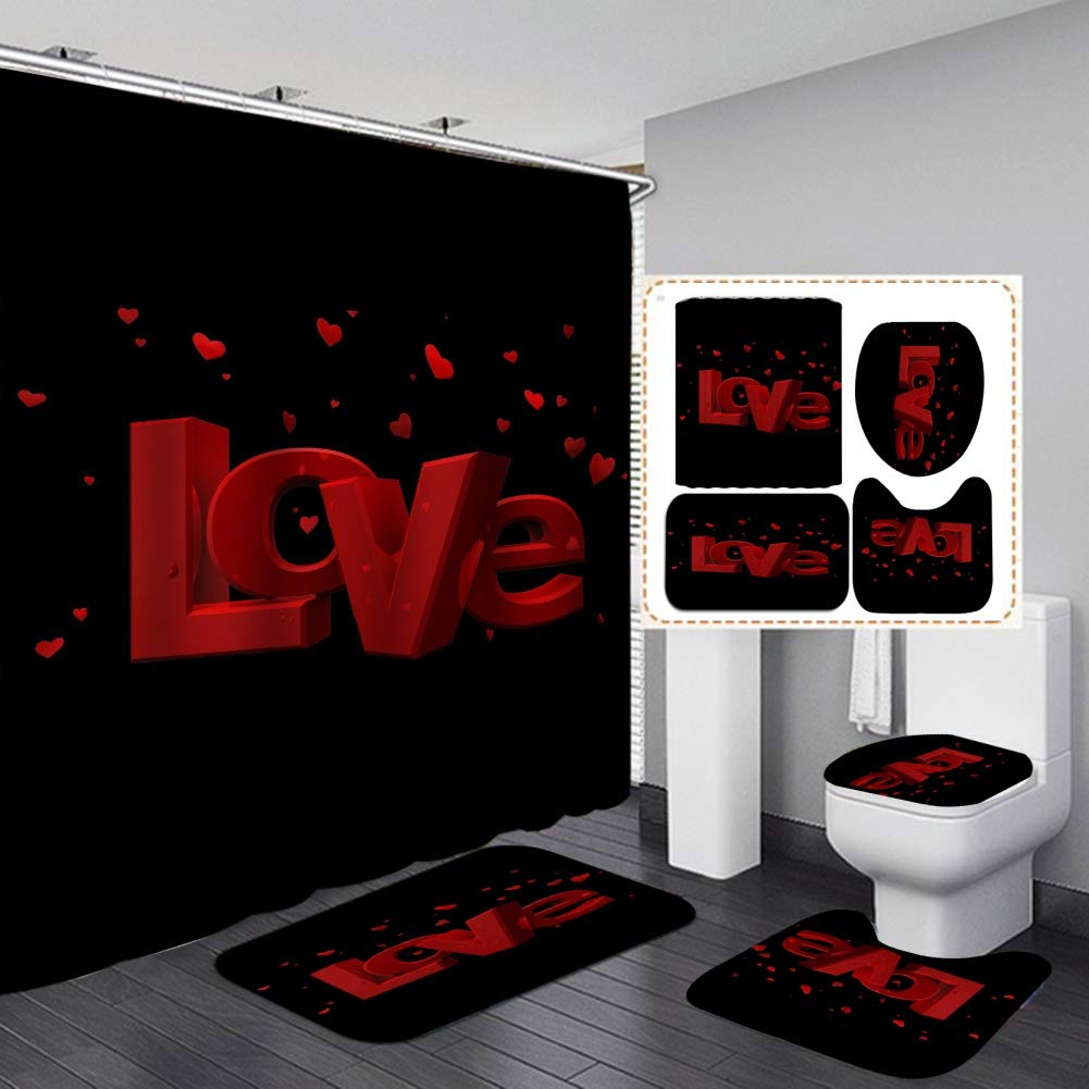 Forart 4-Piece Sweetheart Shower Curtain Set - Romantic Valentine's Day Bathroom Decor, Waterproof Polyester Fabric with Hooks - Perfect for Couples' Bathroom, Bridal Shower Gift, or Anniversary Present