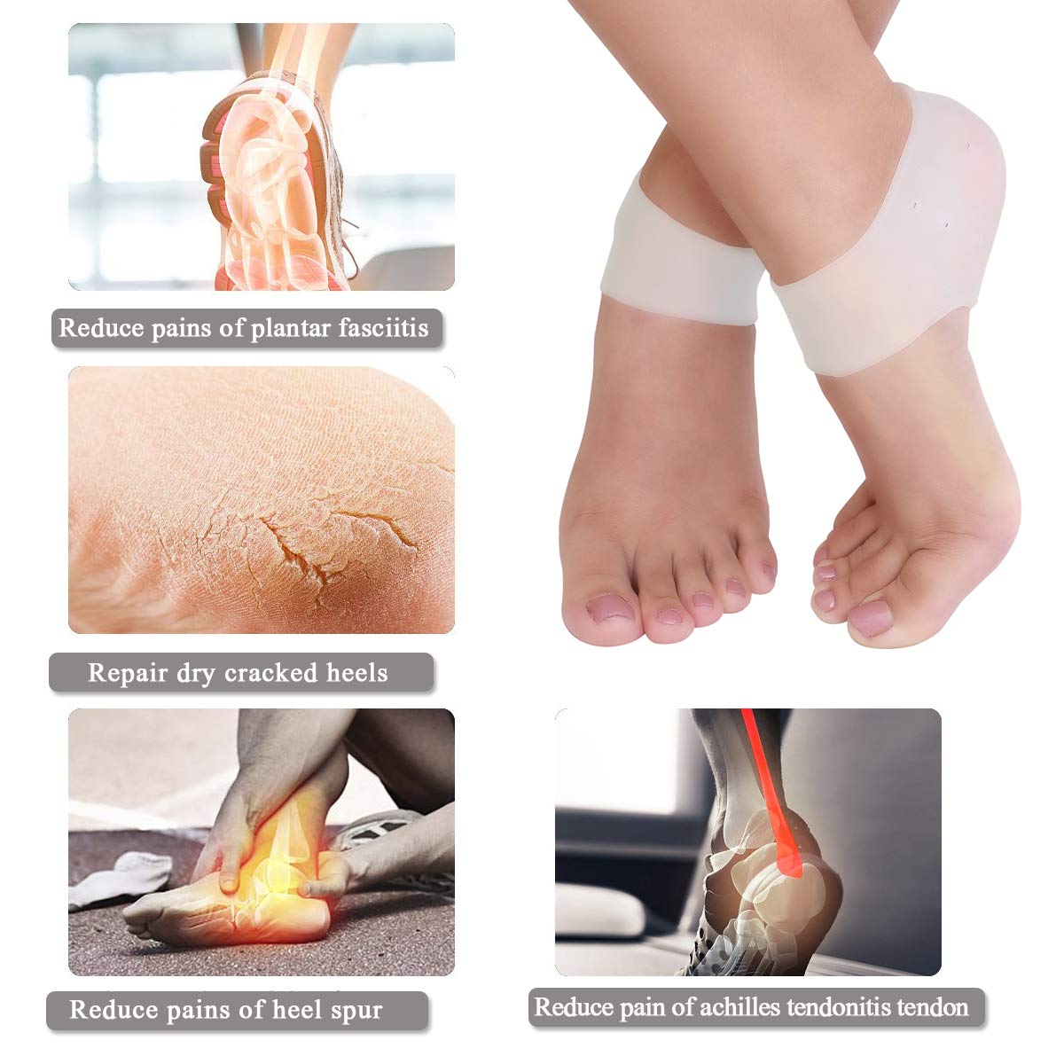 ORENAME Plantar Fasciitis Insoles - Gel Heel Cushion & Silicone Heel Protectors for Pain Relief - Orthotic Heel Cups for Men & Women with Cracked Heels, Achilles Tendonitis & Heel Spurs - Perfect for Running, Walking & Standing All Day