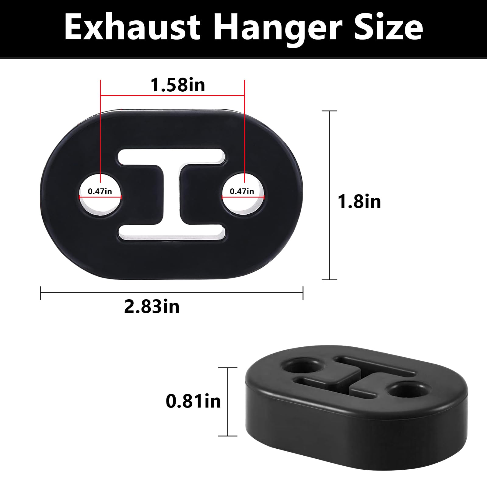 Universal Exhaust Rubber Hanger Mounts - 4PCS Black Rubber Muffler Hangers with 0.47 Inch 2-Hole Design, Durable Suspension Insulator Bushings for Car & Truck Exhaust Systems - Perfect for DIY Repairs & Automotive Maintenance