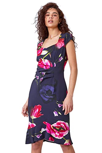 Roman Originals Women's Floral Print Midi Dress with Ruffle Hem - Elegant Summer Casual & Wedding Guest Outfit