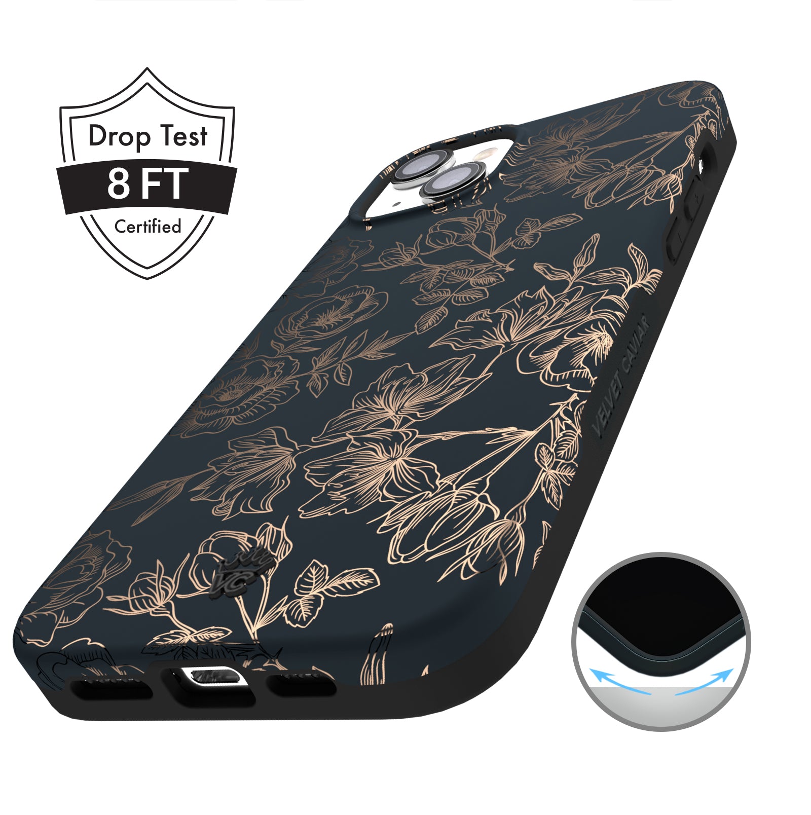 Elegant Floral Rose Gold Chrome iPhone Case - Stylish Protective Cover for iPhone 13/12/11/X - Perfect for Everyday Use, Office & Special Occasions
