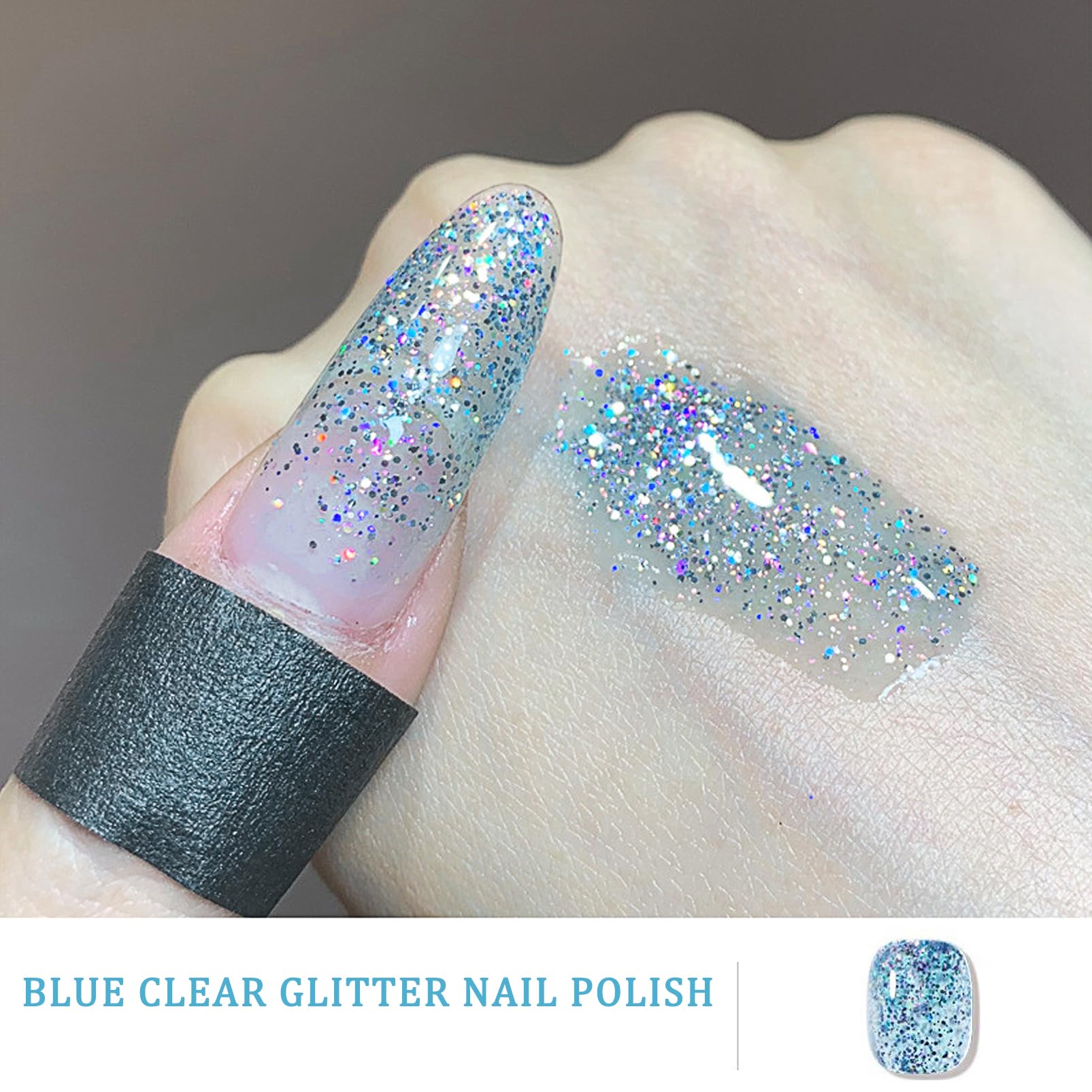 Clear Blue Glitter Gel Polish - Long Lasting Glitter Top Coat for Women & Girls | Confetti Nail Art Polish for Parties, Holidays & Special Occasions