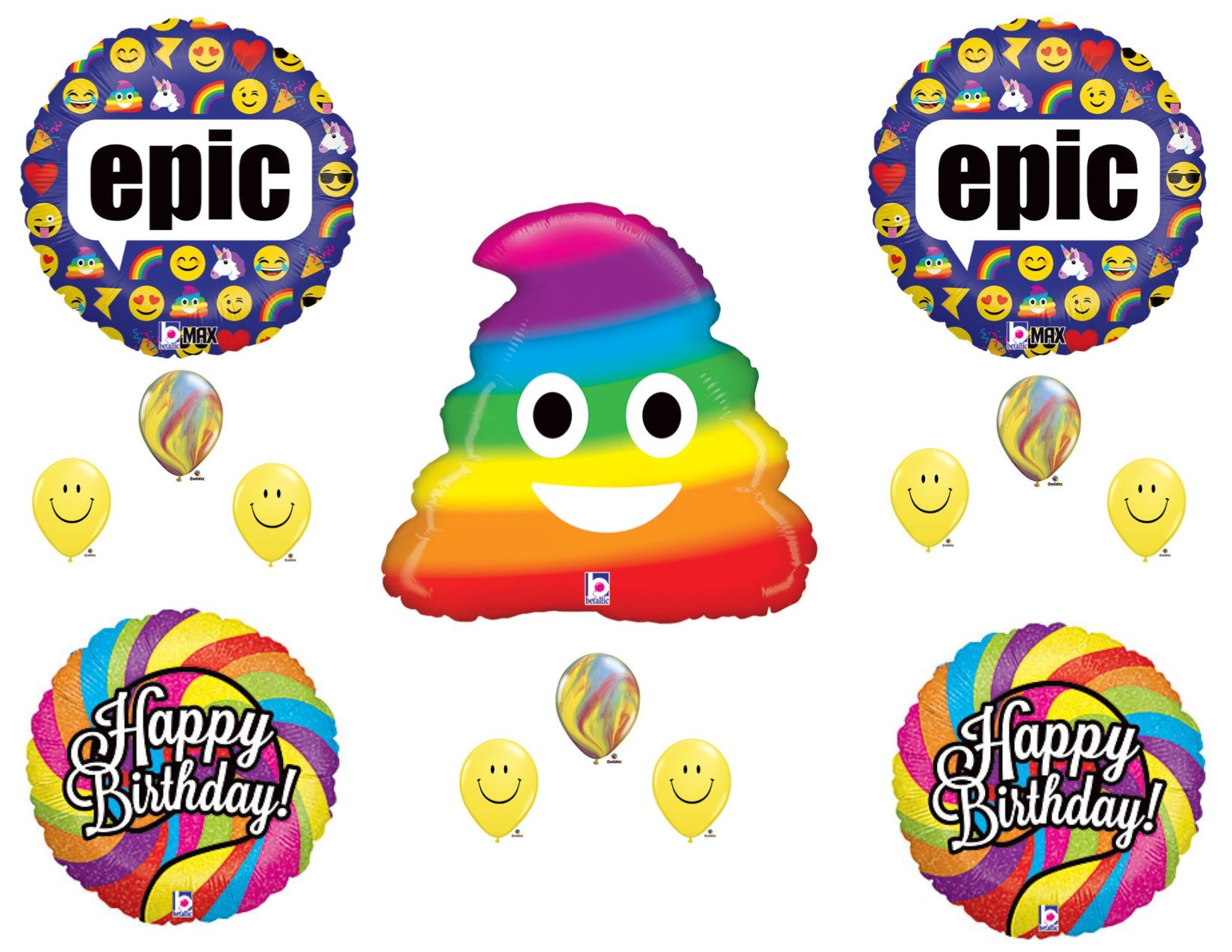 Emoji Rainbow Poo Birthday Party Balloons - Colorful Latex Balloon Decorations for Kids Birthday Party, Baby Shower & Theme Party Decor
