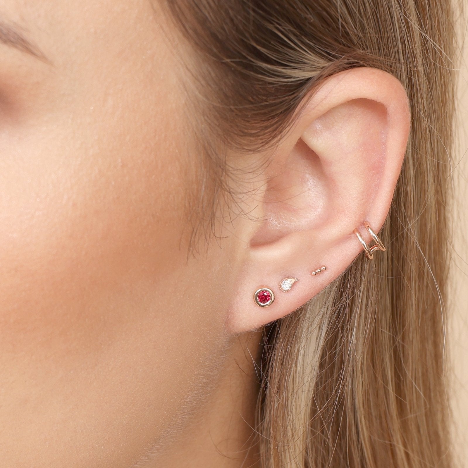 14K Solid Yellow Gold Three Bead Bar Flat Back Stud Earrings - Perfect for Everyday Wear, Gifts & Special Occasions