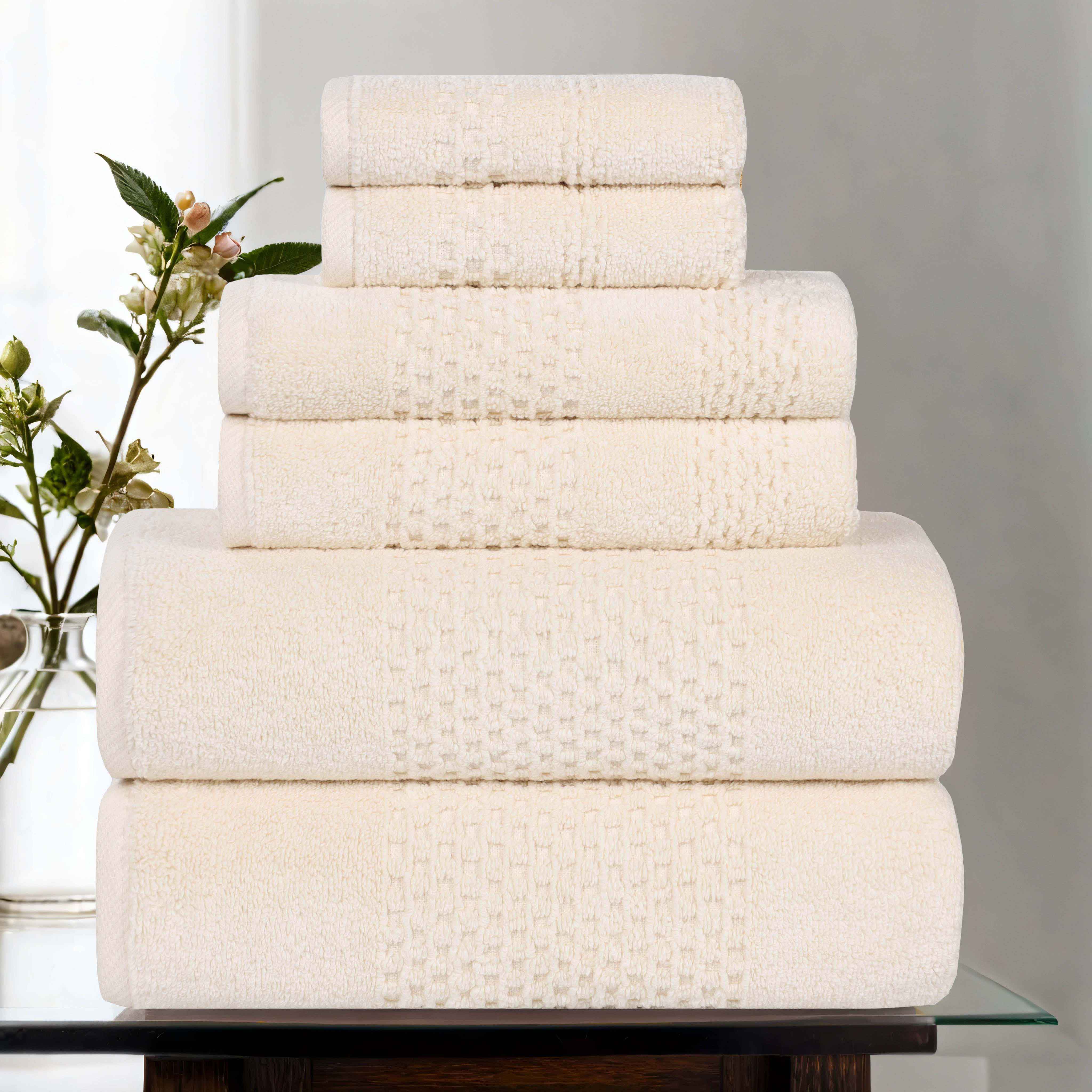 Playa Zero Twist Cotton Solid Waffle Textured 6-Piece Bath Towel Set | Ultra Soft & Absorbent | Perfect for Beach, Pool, Spa & Bathroom