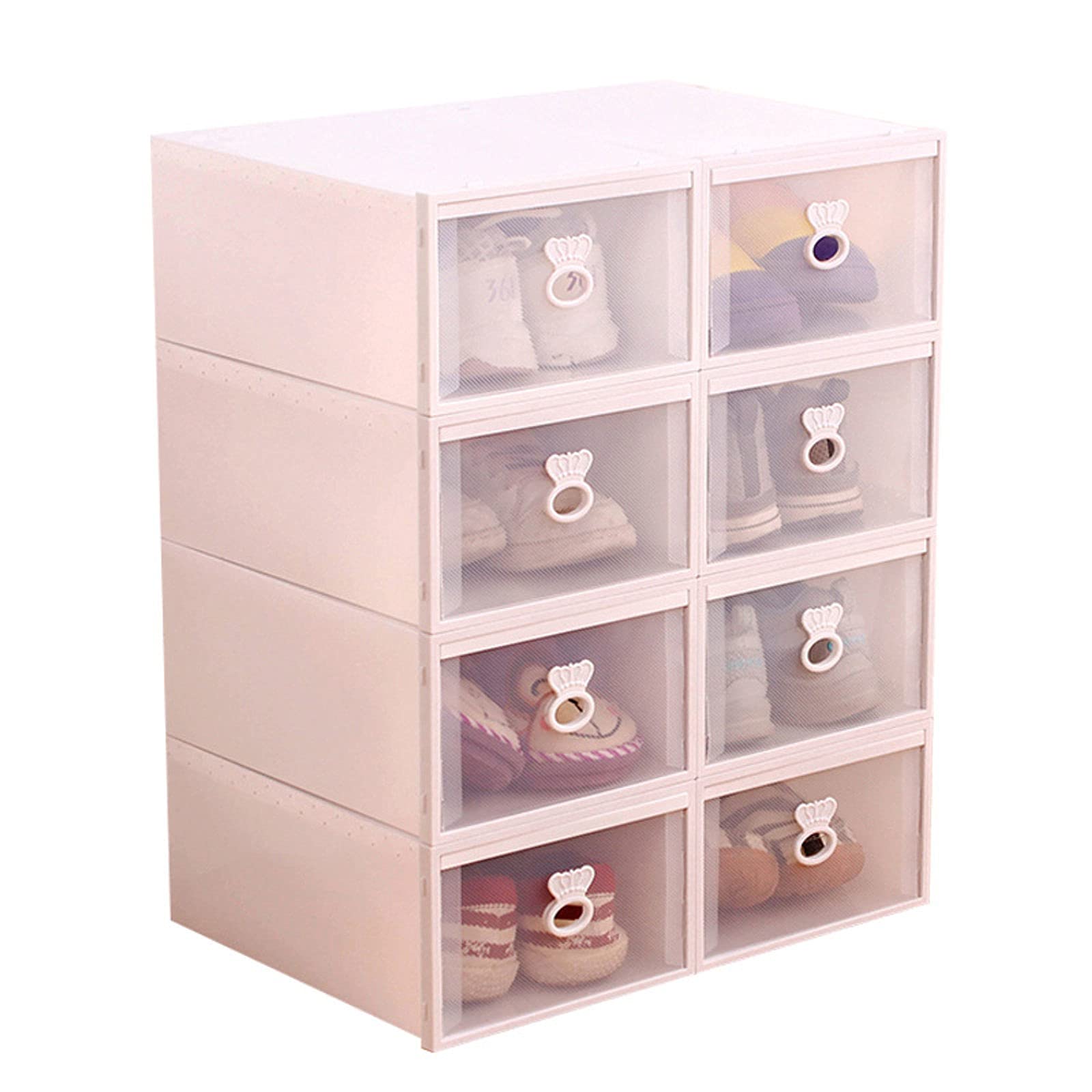 SRGRTRG 6-Piece Stackable Collapsible Shoe Organizer - White Plastic Shoe Storage Box (33x22.8x14cm) | Space-Saving Shoe Rack for Bedroom, Closet & Entryway | Easy Assembly Shoe Shelf for Small Spaces