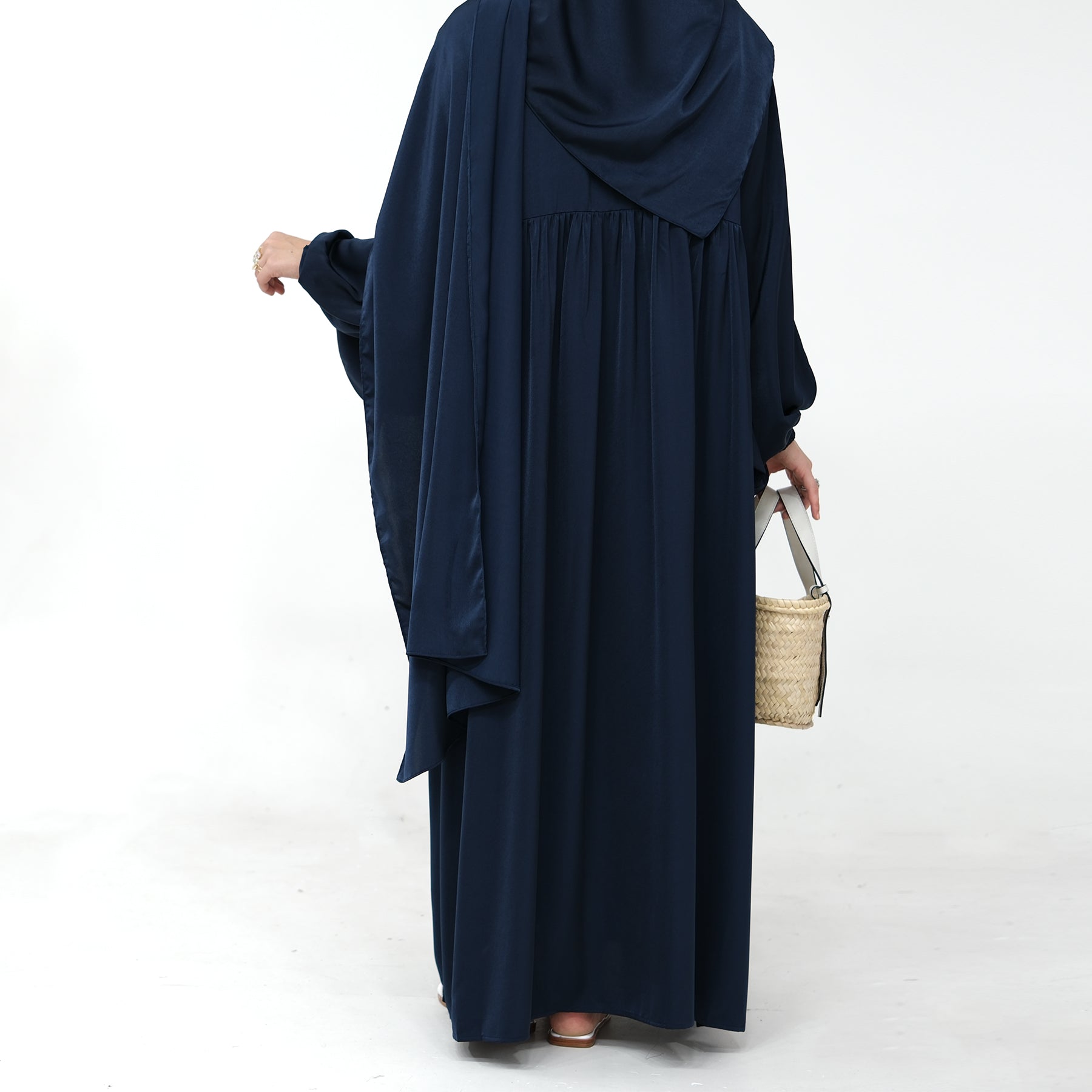 Amelia Satin Abaya Set for Women - Navy Blue Modest Islamic Prayer Dress | Perfect for Eid, Ramadan, Mosque & Special Occasions