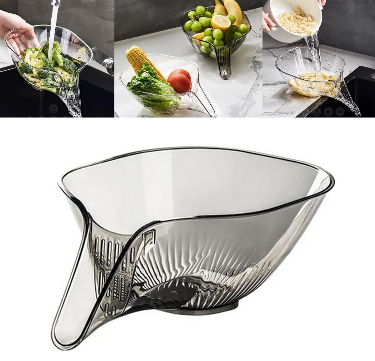 2024 New Multi-Functional Kitchen Sink Drain Basket - Stainless Steel Strainer with Spout for Vegetables, Fruits & Pasta | Gray Drainer Basket for Efficient Washing, Draining & Food Prep