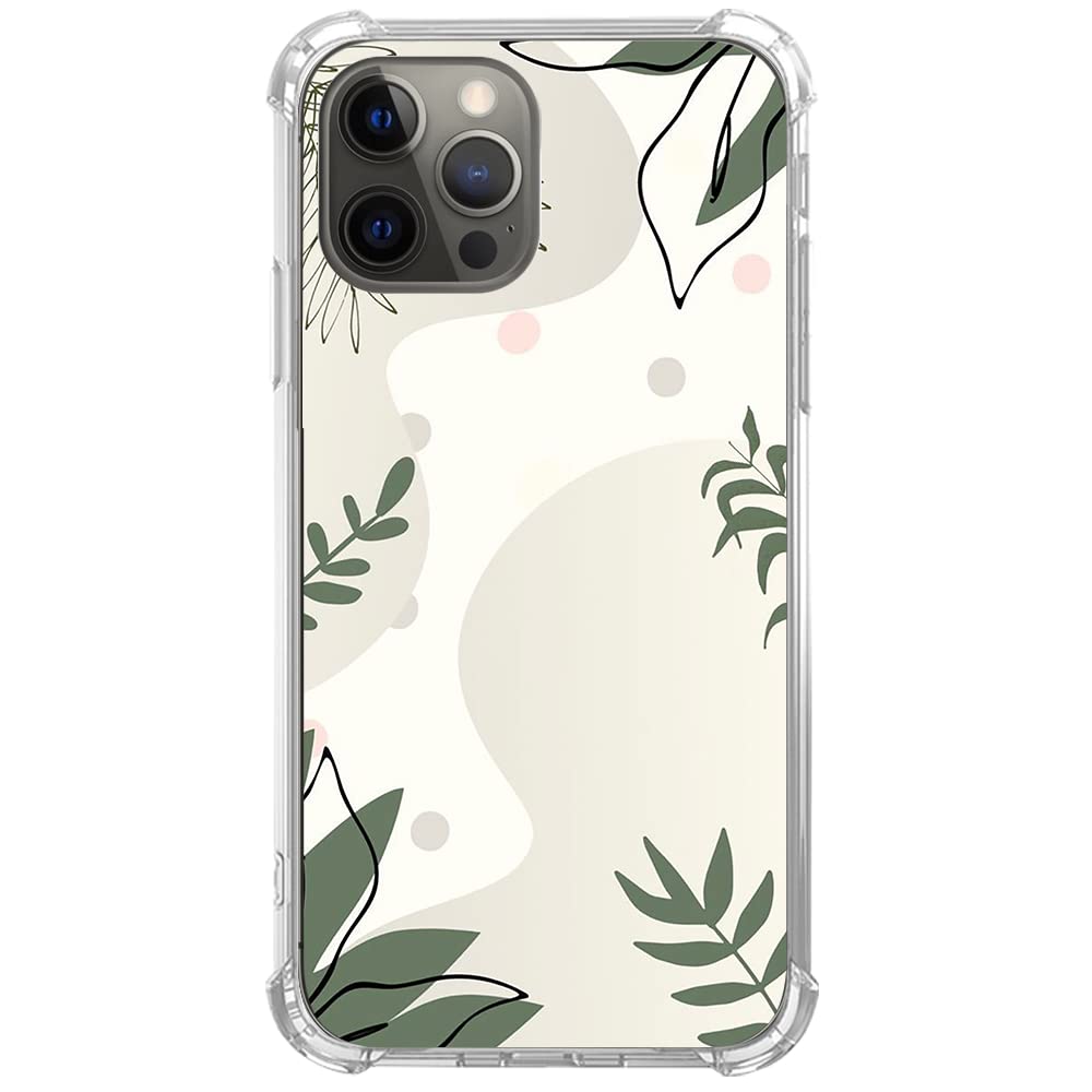 Boho Minimalist Abstract Green Leaf iPhone 12 Pro Max Case - Pastel Aesthetic Botanical Art Phone Cover for Women & Men | Trendy Cool TPU Bumper Protection | Perfect for Nature Lovers, Office & Daily Use