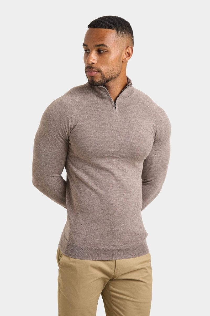 Premium Merino Wool Half Zip Sweater for Men & Women - Natural Marl Color - Warm & Breathable for Outdoor Hiking, Camping & Winter Activities