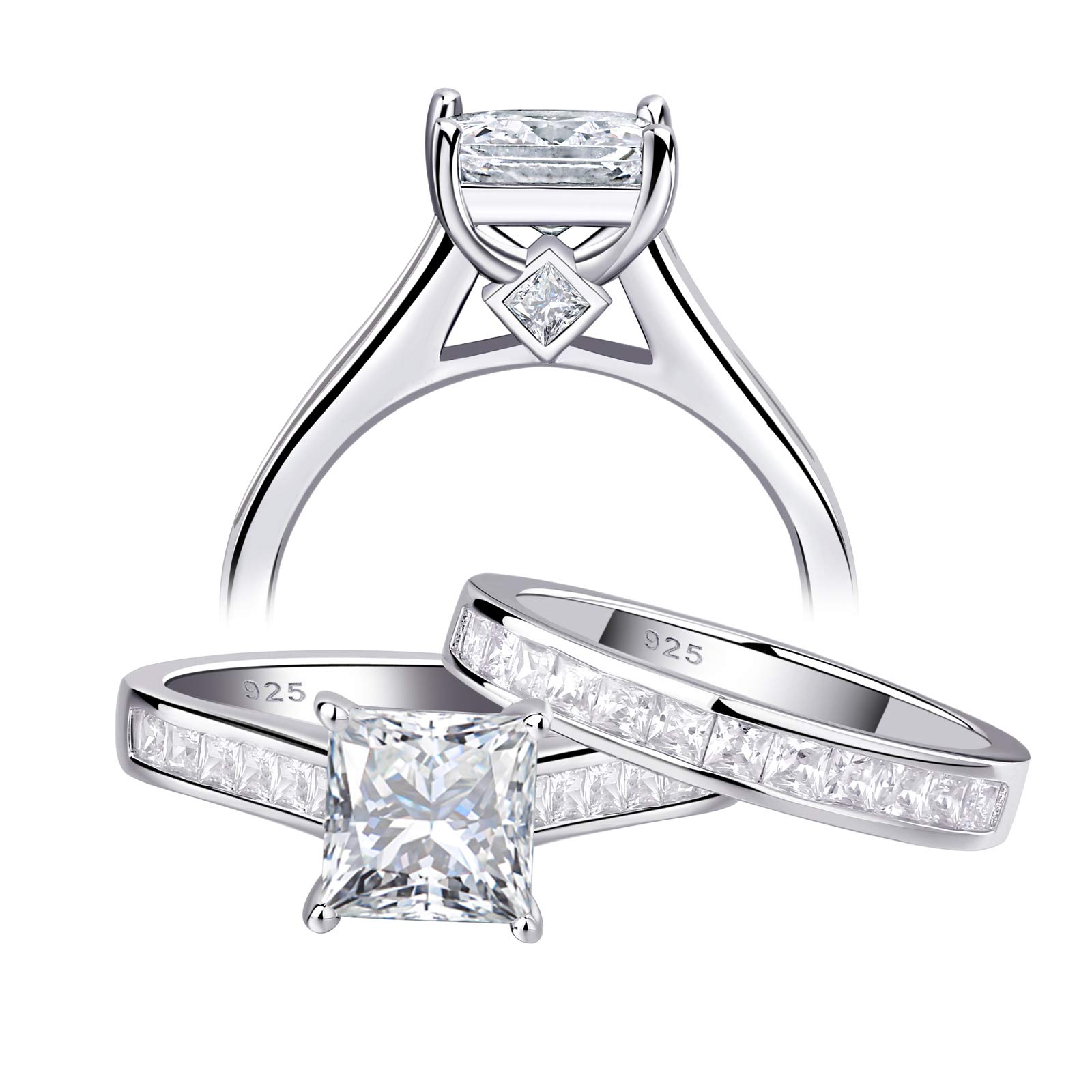 SHELOVES Princess Cut Cubic Zirconia Wedding Ring Set - Sterling Silver Engagement & Bridal Rings (Size 4.5-13) - Perfect for Proposals, Anniversaries & Romantic Occasions