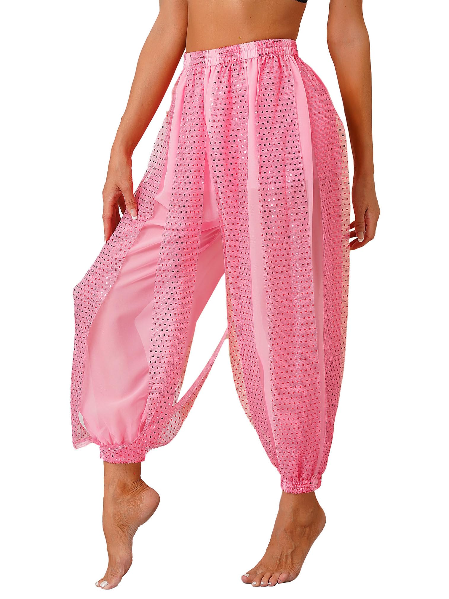 Easyforever Women's Tribal Belly Dance Pants - Arabian Harem Pants with Sequin for Belly Dance, Halloween Costume, and Festival Performances