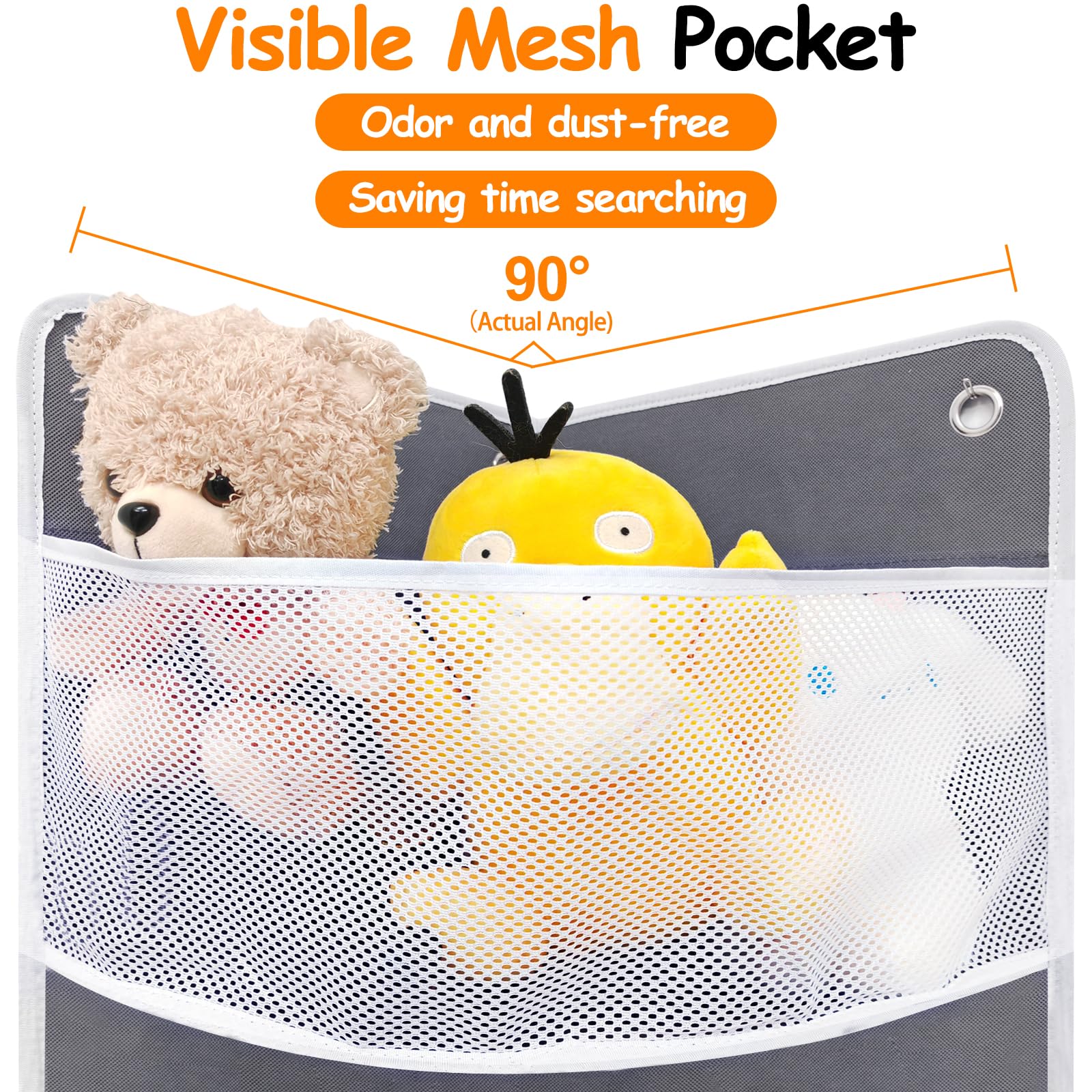 Soft Corner Shelf with 5 Large Mesh Pockets - Wall Mounted Toy Storage Organizer for Kids Bedroom | Child-Friendly Hanging Organizer for Toys, Stuffed Animals, Diapers & Sundries | Perfect for Nursery, Playroom & Closet Organization